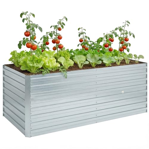 Outsunny Galvanized Raised Garden Bed, 5' x 3' x 2' Large Outdoor Metal Planter Box, Standing Raised Bed for Growing Flowers, Herbs and Vegetables, Silver Silver 5' x 3' x 2'