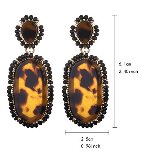 Nicole Miller New York Leopard Print Oblong Shaped Acrylic Black Beads Fashion Dangle Earrings #TOP3