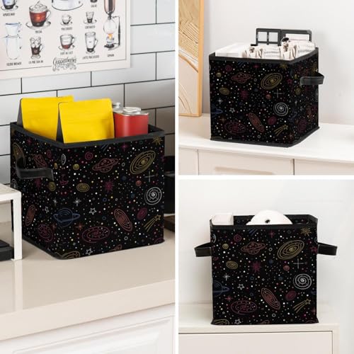 Boîte de rangement placard chambre cube en tissu galaxie noire pour linge - 8