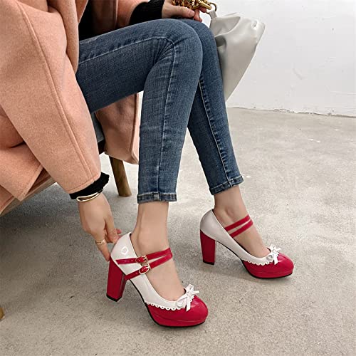 Image of MEOTINA Cute Bow Heels Mary Janes Shoes Women Dress Platform Strappy High Heels Kawaii Shoes