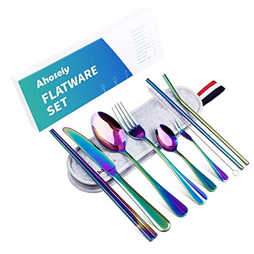 Portable Utensils, Reusable Utensils, Travel Utensils,10-Piece Including Knife Fork Spoon Chopsticks fruit fork