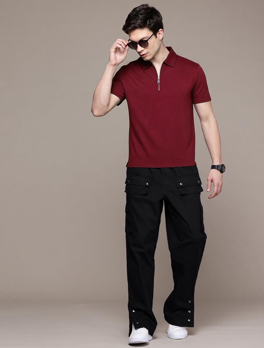 Preneum Men’s Polycotton Half Zip Polo T-Shirt | Slim Fit Casual Tee | Short Sleeve | Breathable & Soft Fabric | Stylish Zip Collar T-Shirt for Daily, Office, Outdoor 3
