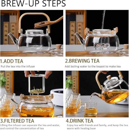 Image of Celvee 900ml Borosilicate Glass Teapot with Wooden Handle & Lid Heat Resistant Clear Kettle for Loose Leaf Tea, Flower Tea & Herbal Infusion,Glass Tea Kettle Stovetop Safe (Glass Tea Pot 900ml)