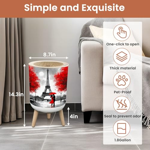 Caneca de basura pequeña con tapa pintura París 1.8 gal miniatura 2