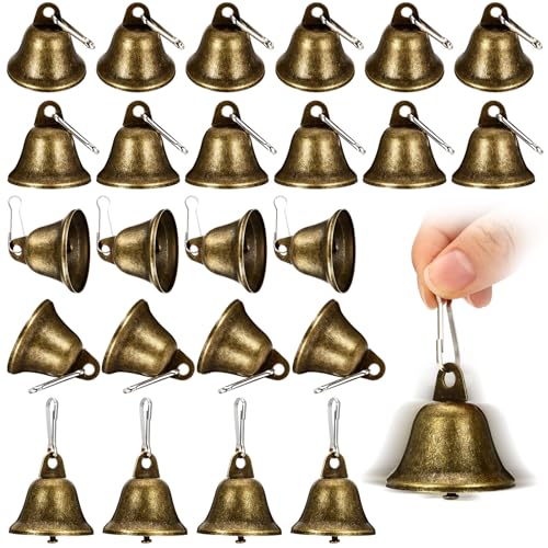 Craft Bells 24 PCS Bronze Jingle Vintage Bells (1.7 X 1.5) with Spring Hooks Small Brass Bell for Dog Potty Training Doorbell Wedding Decor DIY Favor Crafts Christmas Tree