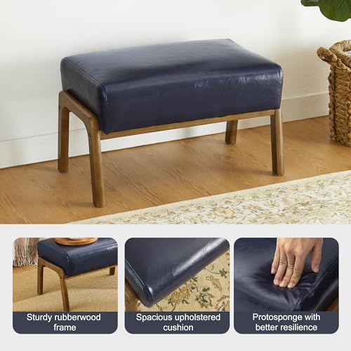 Sillón cuero azul con patas de madera robusta miniatura 4