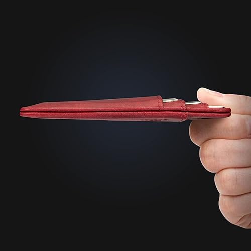 Vista 5 de HOTCOOL Tarjetero de bolsillo frontal minimalista de cuero con bloqueo RFID tarjetero cartera para hombres y mujeres