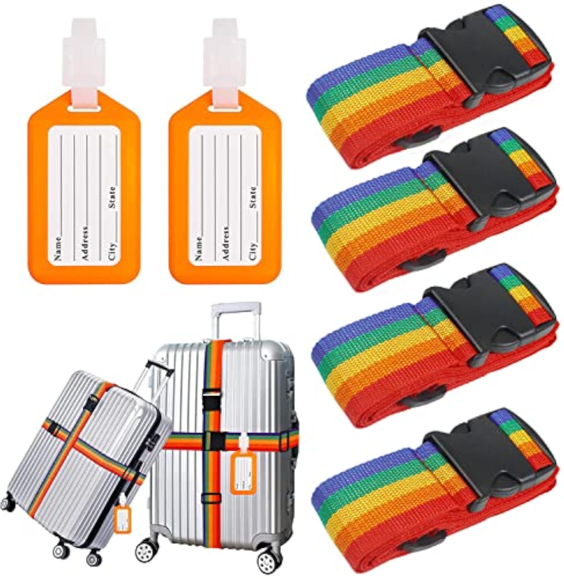 4 Pcs Adjustable Personalised Luggage Straps