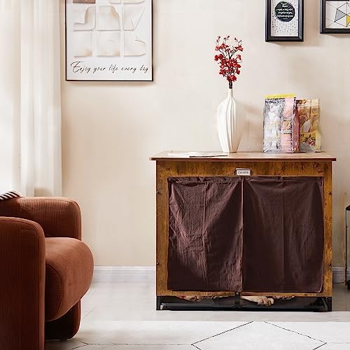 COPAW Dog Crate Furniture - 27 Inch Wooden Wire Pet Kennels with Double Doors and Removable Tray Indoor Pet House End Table Furniture Style Dog Crate for Small Medium and Large Breeds Dogs