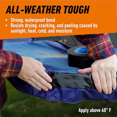 gorilla all weather duct tape black 18834 x 25 yd pack of 1 - uv and temperature resistant waterproof tape for outdoor repairs