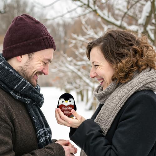 Image of Valentines Day Gifts for Him - to My Man Penguin Gift - Handmade Crochet Penguin with Heart, Romantic Gift for Boyfriend or Husband, Cute Soulmate Keepsake