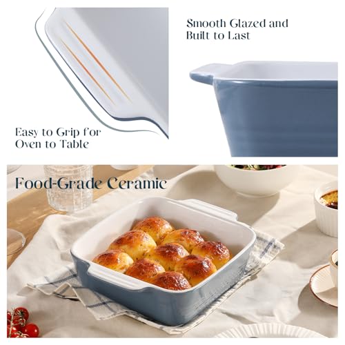Image of DOWAN 8x8 Baking dish, Square Baking Pan, Ceramic Casserole Dishes for Oven, Cake Pan with Handle, for Brownie, Lasagna, Casserole, 2 Quart, Home Gift, Airy Blue