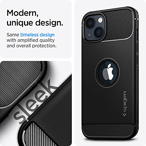Image of Spigen Rugged Armor Back Cover Case for iPhone 13, Carbon Fiber Detail, Resilient Shock Absorption - TPU | Matte Black