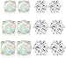 VOLUKA 18K White Gold Plated Created Opal and Cubic Zirconia Stud Earrings Pack of 6