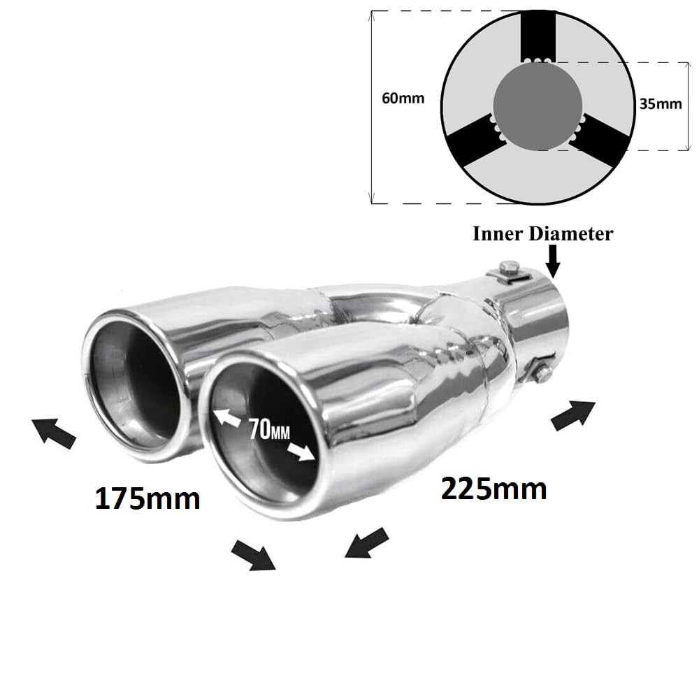 63mm Universal Car Tailpipe Dual Twin Exhaust Muffler Pipe Drop Down Tail Trim
