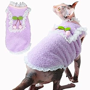 QBLEEV Sphynx Haarlose Katzenbekleidung, weiche T-Shirts, Kätzchen, Katzenkleidung für Sphynx Cornish Rex Devon Rex Peterbald, lila kleine Hunde Katzen Bekleidung Pullover Outfit Pyjama (mittel)