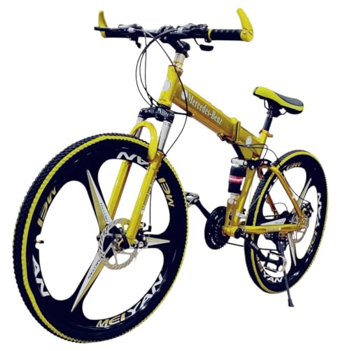 Image of Amaze Kai Dual Suspension Bikes Bm Foldable Gear Cycle for Men with 21 Speed Gear 6 Spoke | Folding Mountain Bike with Double Disc Break & Mac Wheel, 26 Inch, White N Black (Golden)