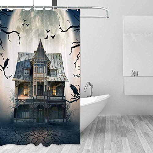 Rideau de douche en polyester motif maison hantée décoratif - 5