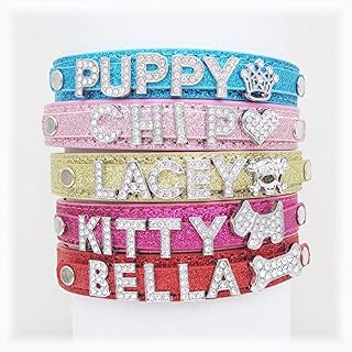 Personalised Dog or Cat Diamanté Fashion Collar - BLING PU Leather Hand Finished in UK(Bling Pink,XS)