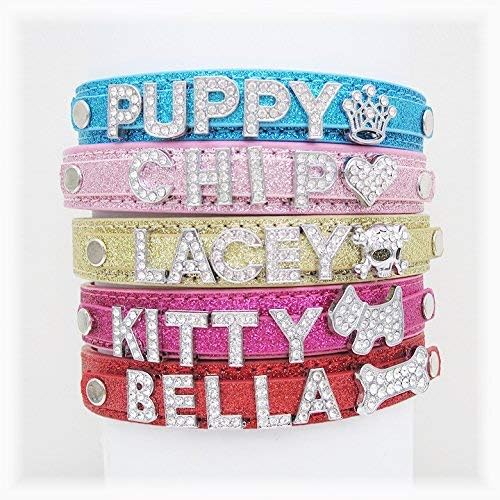 Personalised Dog or Cat Diamanté Fashion Collar - BLING PU Leather Hand Finished in UK(Bling Pink,XS)