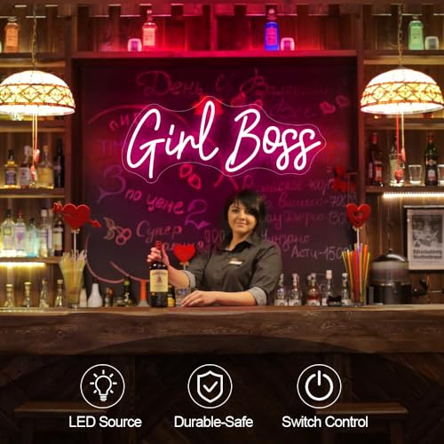Image of Girl Boss Neon Sign For Baby Birthday Decorations, Pink USB Led Light Up Signs for Girls Bedroom, Girl Boss Office Decor, Neon Wall Art Gift For Boss (15.7x7in)