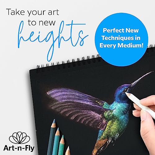 A4 Drawing Book with Black Pages, Bright Black Perforated Paper Spiral Bound - 32 Sheets