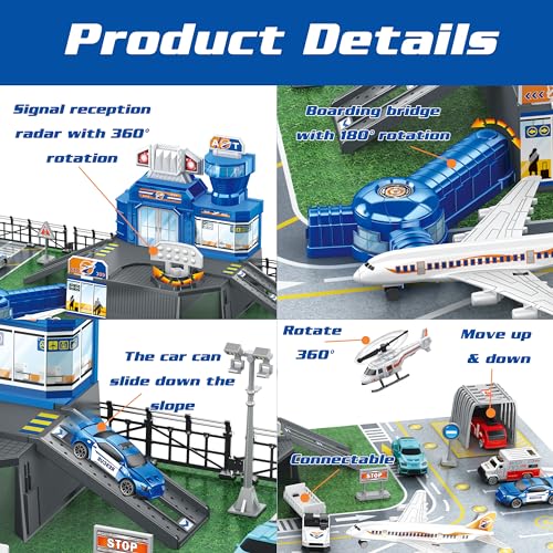 image for XDUOYJOY Airplane Toy Set with Trucks, Helicopter, Planes, Signs and A