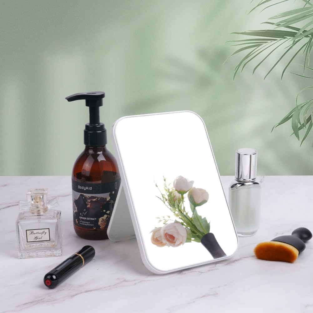 Miroir Super HD 20x13.4 cm Pliable Portable Maquillage Support Blanc