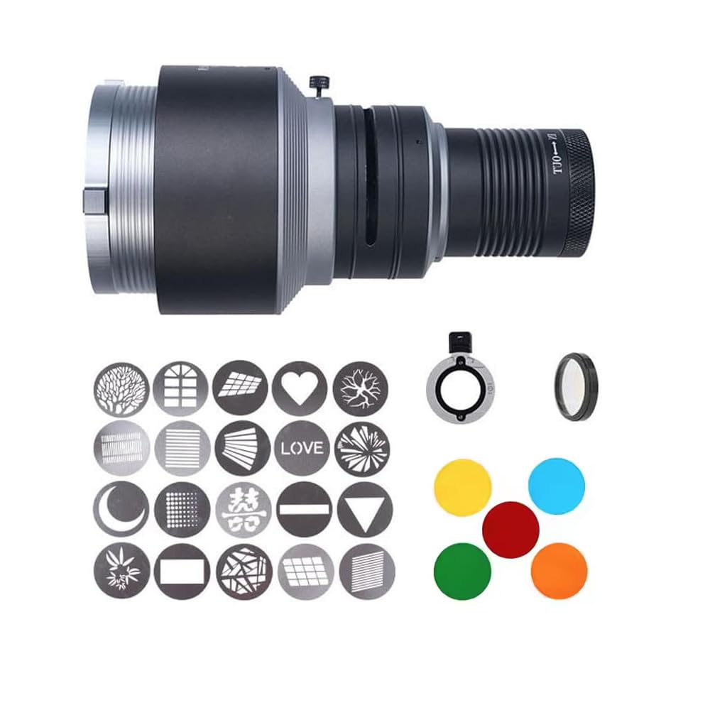 Bowens Mount Spotlight, konisches optisches Snoot-Set, Fotostudio-Beleuchtung, Projektor-Zubehör mit 20 Gobos und 5 Farbfiltern für Aputure Amaran 100DS/XS 200XS/DS 300C/DII/X 60D/XS Godox SL60 AD600