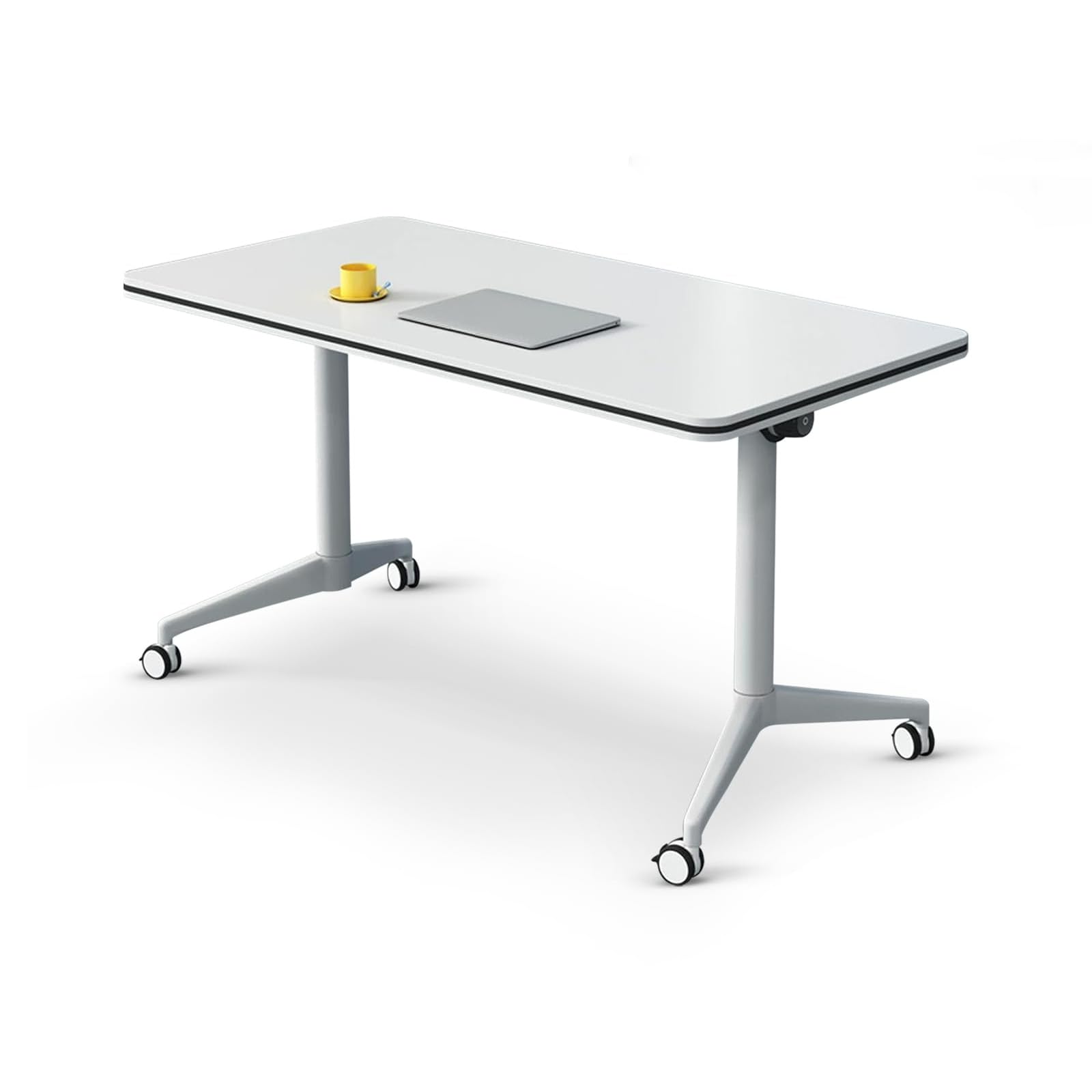 Tragbarer, klappbarer Konferenztisch mit Rollen, Klappdeckel, mobiler Trainingstisch für Büro, Klassenzimmer und Meetings, kompakter Schreib- und Computertisch (80 x 40 x 74 cm, Weiß)