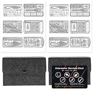 PSKOOK Survival Multitool Card Emergency Camping Tool EDC Kit in Your Wallet Outdoor Hunting Fishing Hiking Gear (2 Packs of Silver, 6 Pieces Each)