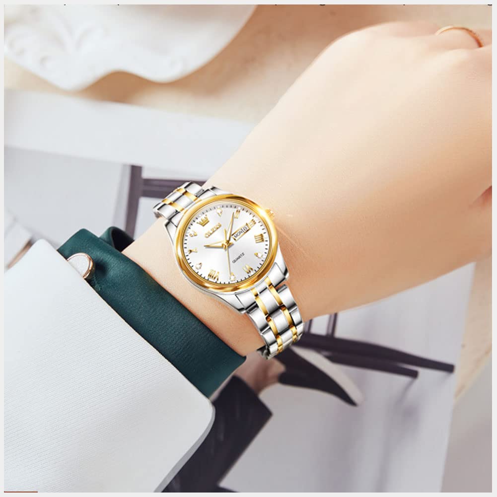 Orologio da Donna Acciaio Inossidabile Quadrante Piccolo 29mm 58g Ultraleggero Quarzo Giapponese Impermeabile 3ATM Data Strass - Orologio Moda per Tutti i Giorni (Oro, Argento, Blu, Nero)