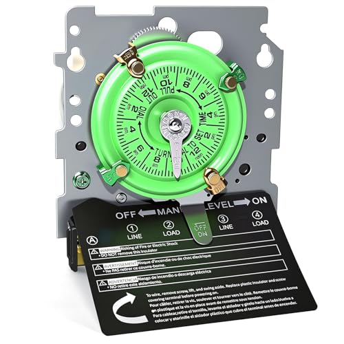 T104M Mechanical Time Switch Mechanism Only, 208-277 VAC 40A DPST Time Switch, 24 Hour 12 ON/Off Heavy Duty Electromechanical Timer, for Pool Pump HVAC Fans Water Heater Lights, 5 Years Warranty