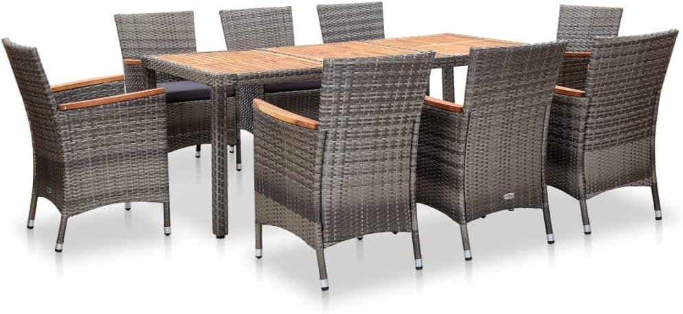 vidaXL 9 Piece Patio Dining Set with Cushions Poly Rattan Gray
