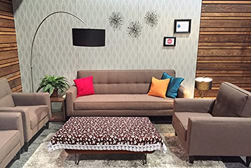 Image of The Furnishing Tree Waterproof PVC Rectangle Shaped Center Table Cover WxL 40x60 inches Floral Pattern Brown White with White Border lace