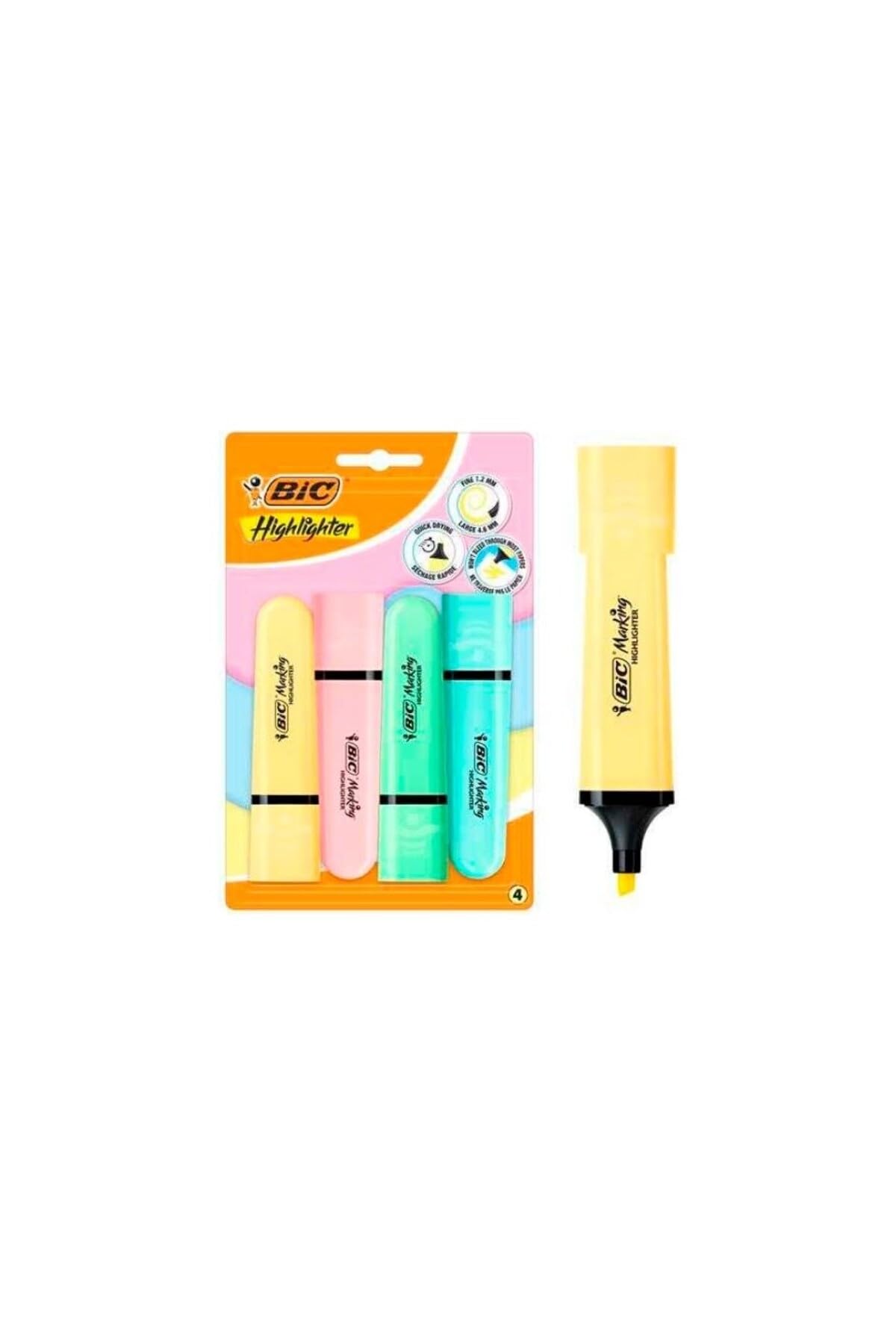 BIC Flat Highlighter Pens Pastel x4