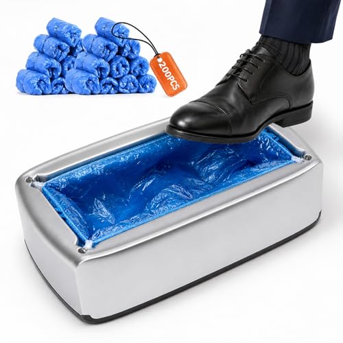 VMYTH Automatic Shoe Cover Dispenser with 200 PCS Disposable Boot Covers, Hands-Free Step-On Machine, No Electricity, Non-Slip & Reusable, Fits Most Sizes for Home Office Lab & Medical Use
