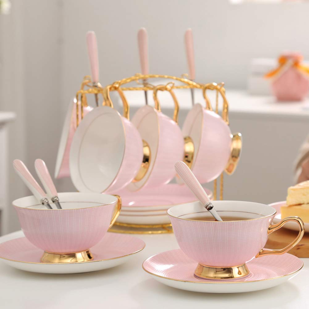 Juego De Café Y Té De Cerámica Estilo Palacio De 19 Piezas con 1 Cafetera, 6 Tazas, 6 Platillos, 6 Cucharas Y 1 Estante De Metal.