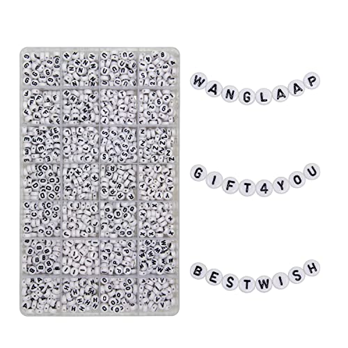 Image of Acrylic Round Letter Beads, White, 4x7mm
