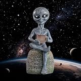 SHAODIE Solar Powered Alien Garden Statue with Coffee Cup, Funny Outdoor Decor, 11.6 x 5.1 x 4.5 inches