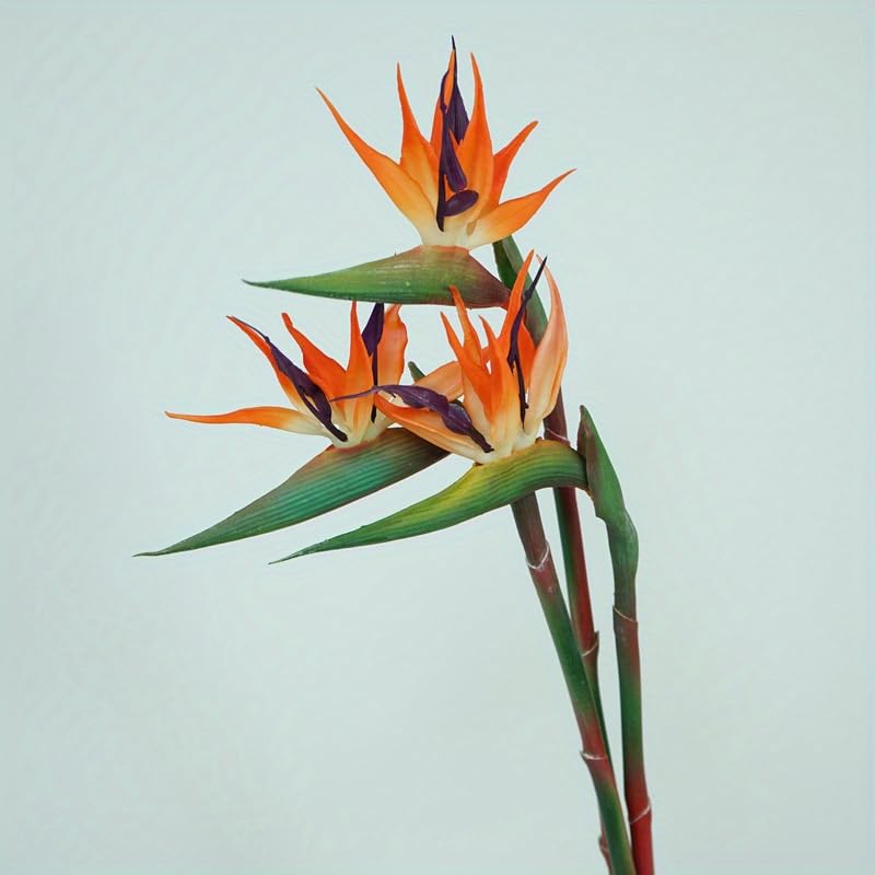HAOSHICS 3pcs Artificial Bird Of Paradise Flowers Rubber Strelitzia 24.5'' Long Stem Flower Suitable For DIY Home Decor Party Theme Display Fall Decor (3pcs-Orange)