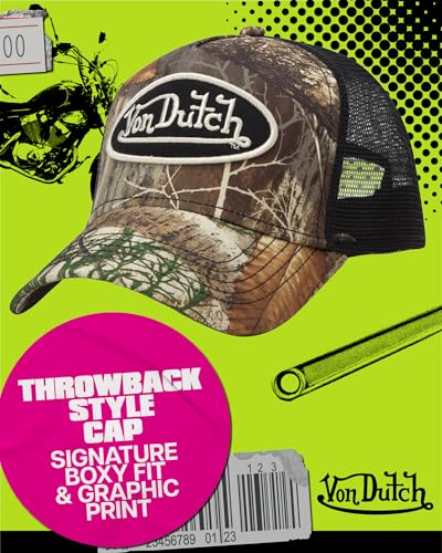 Image of Von Dutch Mens & Womens Trucker Hat - Adjustable Snapback Curved Brim Realtree Camo Hunting Baseball Cap for Men and Women