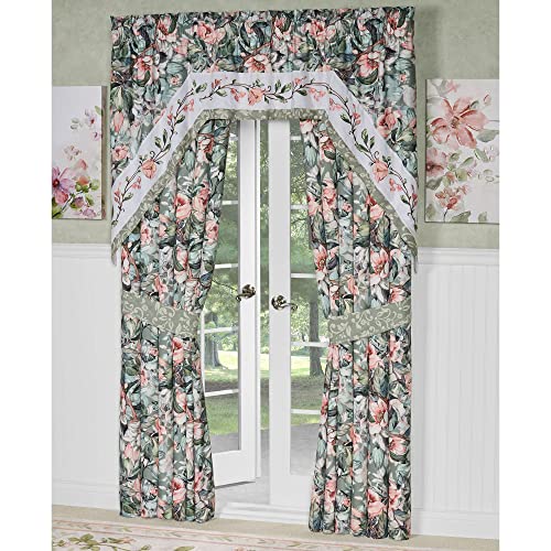 Touch of Class Catalina Window Treatment Embroidered Pieced Lined Seagrass Swag Set Curtain Pair and Swag Valance