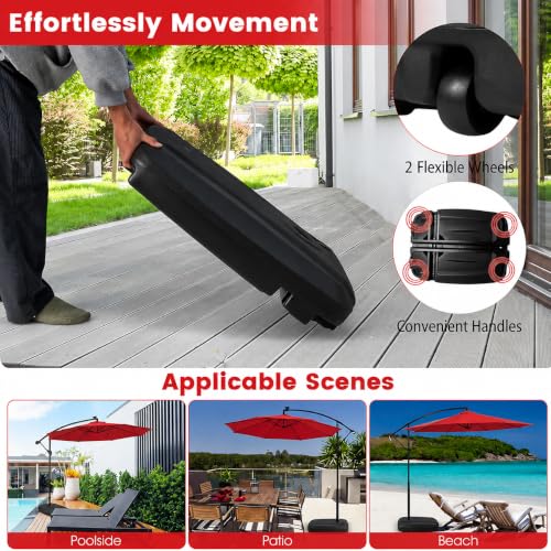 Image of Hukimoyo 10Ft Diameter Large Outdoor Patio Cantilever Offset Umbrella with Base Stand, Waterproof Heavy Duty Garden Parasol Sun Shade Canopy, Side Pole Umbrella for Backyard, Poolside, Deck, Lawn, Terrace, Cafe.
