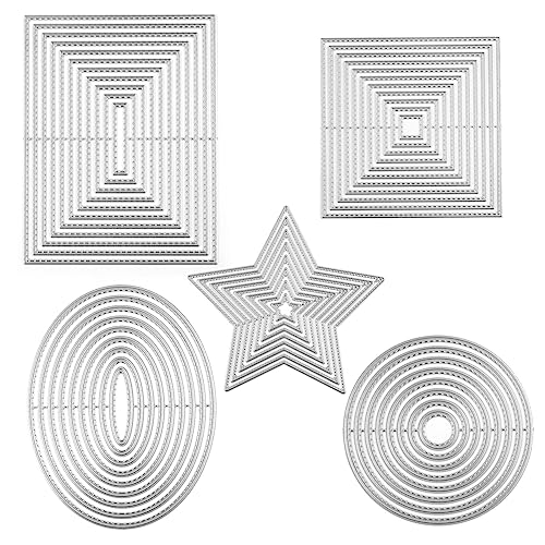 Juego de 47 piezas de troqueles de corte de metal, rectangular, ovalados, círculos, ovalados, en forma de estrella, para hacer tarjetas, álbum, troquelados, tarjetas de regalo de papel