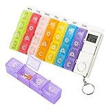 Weekly Pill Organizer,4 Times a Day 7 Day Pill Box with Reminder Alarm,Portable Travel Small Pill Container for Fish Oils, Vitamins, Morning Noon Night Medication Dispenser