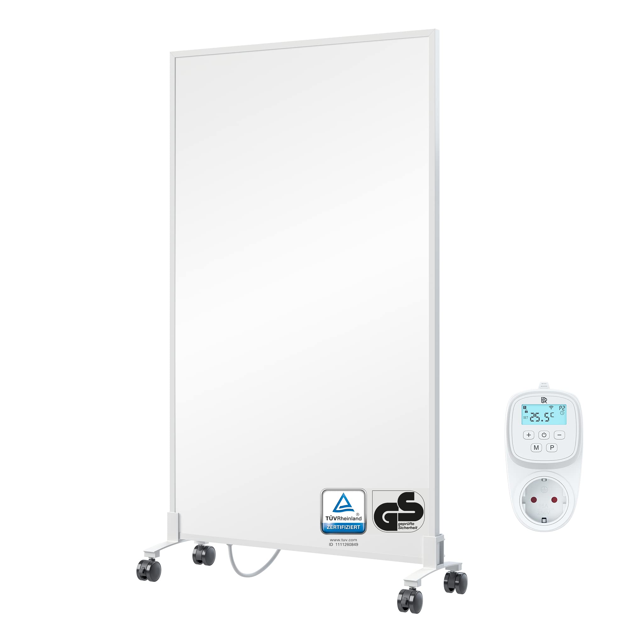 BR Bringer Chauffage infrarouge, mobile, sur pied, 800 W, économe en énergie, avec pieds sur roulettes, thermostat intelligent, WiFi et application, certifié TÜV & GS, blanc