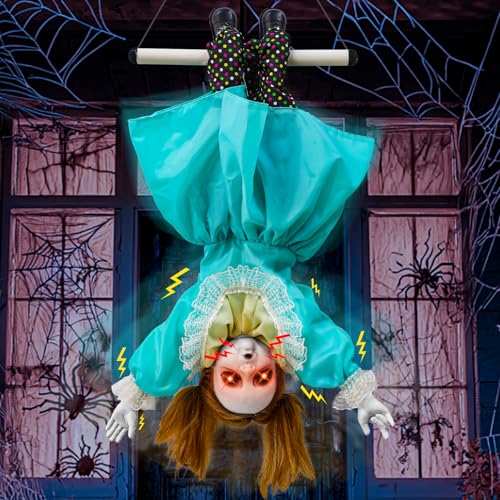 [Moving Hands] 30 Inch Halloween Animatronic Hanging Upside Down Girl