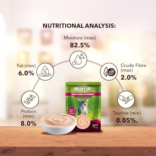 Image of Meat Up Kitten Cat Wet Food 16 Pouches x 50g, Total 800g | Real Tuna in Gravy | Supports Heart & Vision Health | Strong Bones & Teeth | Natural Flavours | Organic Minerals & Vitamins