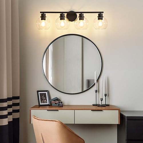 Miniatura 12 de Lámpara de tocador de baño de 3 luces negras y doradas con pantallas de vidrio, aplique de pared industrial Negro y Dorado,Dorado,Negro